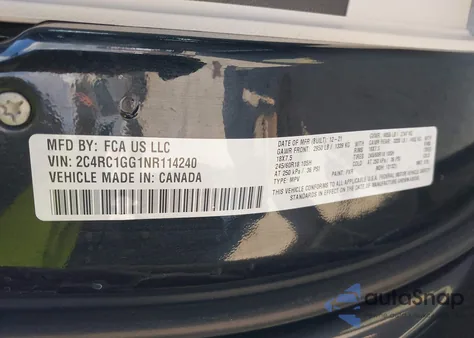 2022 Chrysler Pacifica Limited z USA, uszkodzony, nr VIN 2C4RC1GG1NR114240